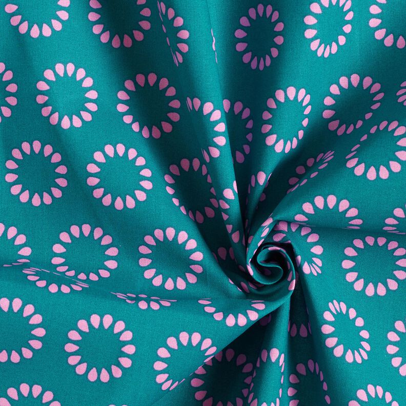 Behandlad bomull Färgglada cirklar – petrol/pastellviolett, image number 3