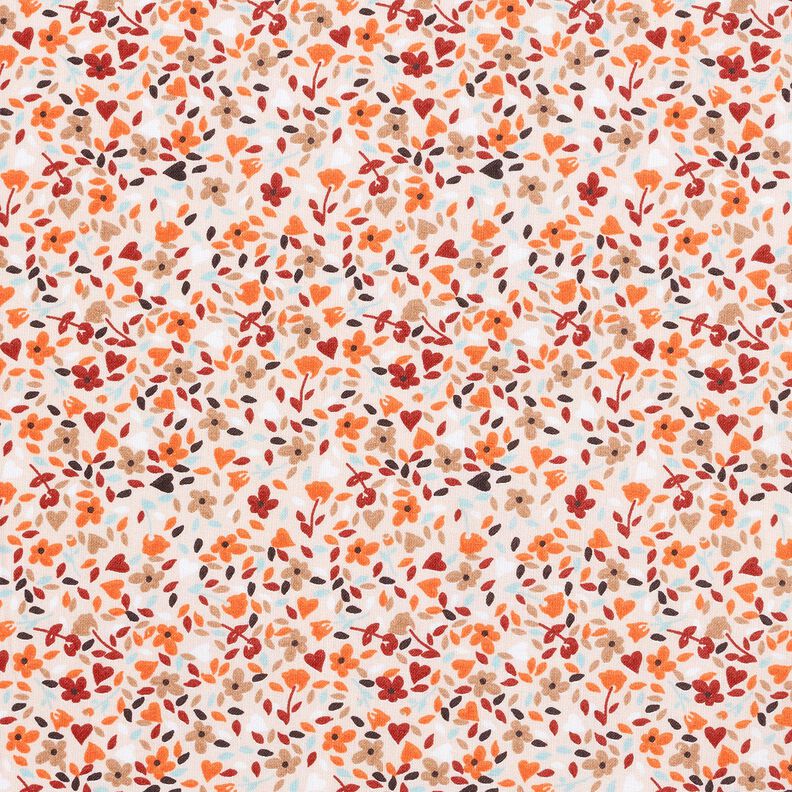 Bomullstyg Kretong spridda blommor – rose/persikofärgad,  image number 1