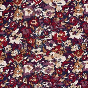 Viskosjersey uttrycksfulla blommor – marinblå/rödlila,  Viskosjersey uttrycksfulla blommor – marinblå/rödlila,