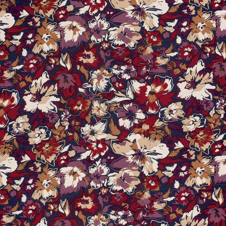 Viskosjersey uttrycksfulla blommor – marinblå/rödlila,  image number 1