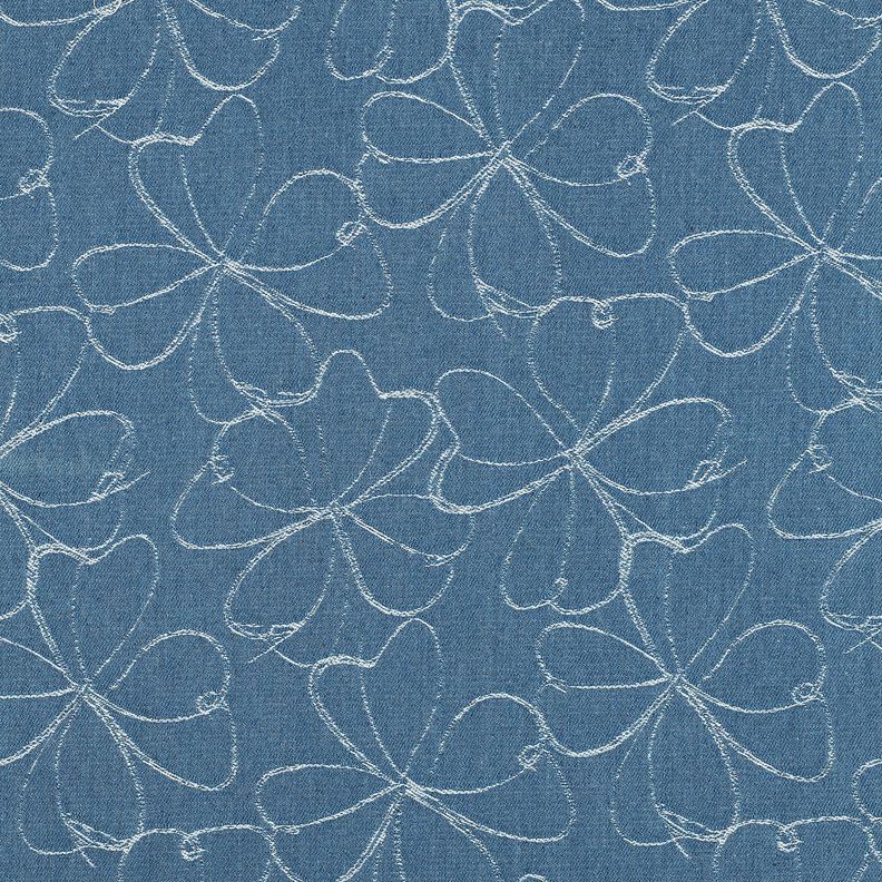 Jeans Jacquard blommor | Poppy Fabrics – jeansblå,  image number 1