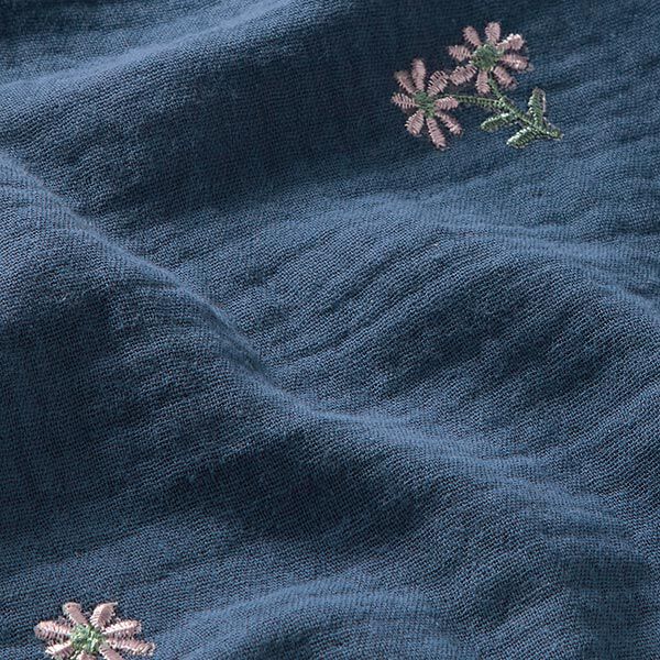 Muslin/Dubbel-krinkelväv broderade småblommor – jeansblå, image number 2