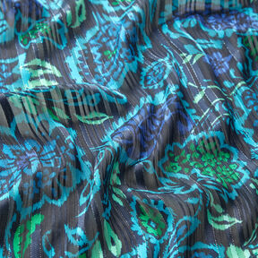 Chiffongsatin glitterränder paisleyblommor – turkos/svart, 