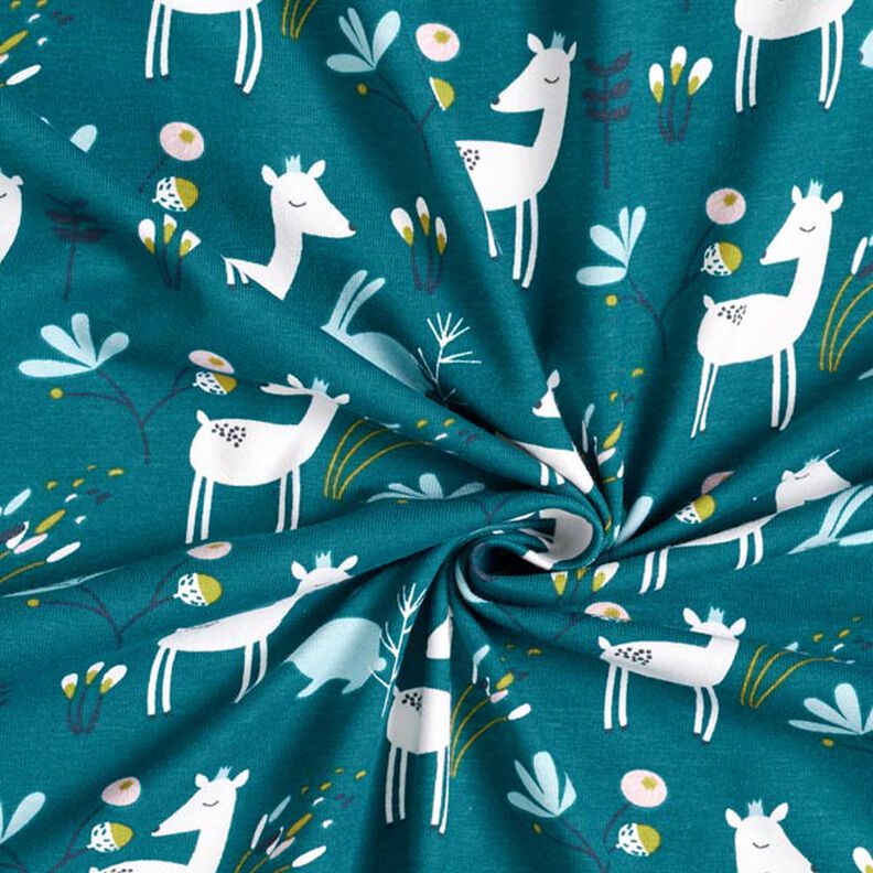 Bomullsjersey Hare och rådjur – petrol,  image number 4