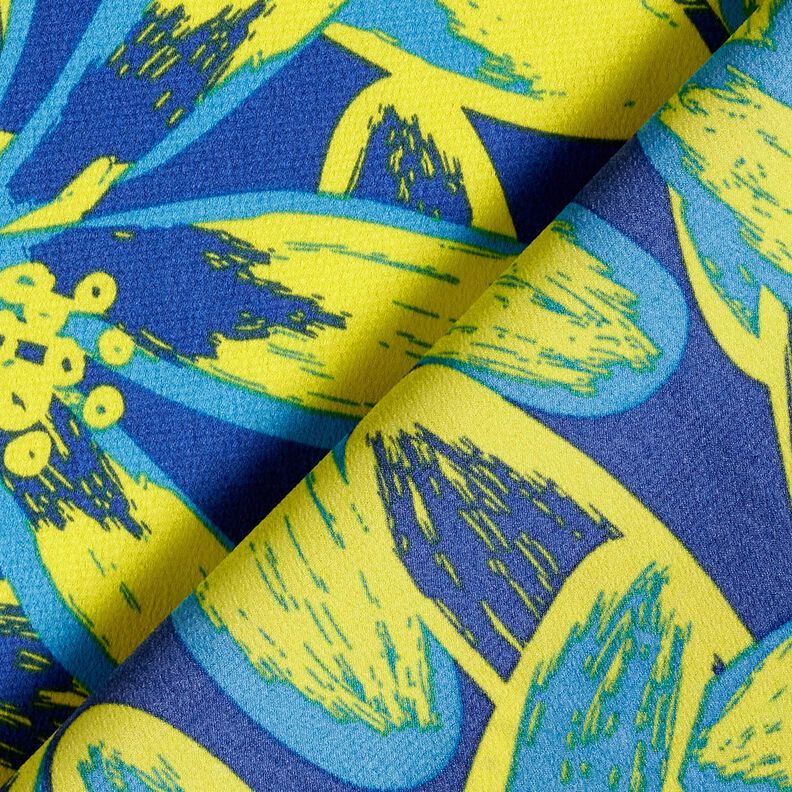 Cr&ecirc;pe Satin Stora kamomillblommor &ndash; indigo/citrongul,  image number 4