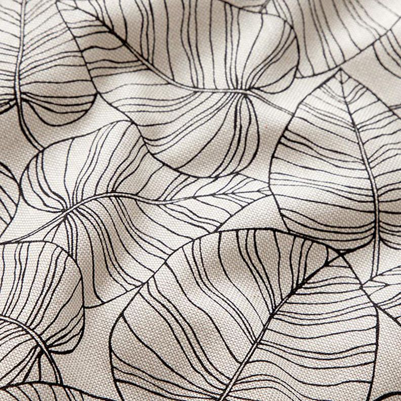 Dekorationstyg Halvpanama Små blad – natur/svart, image number 2