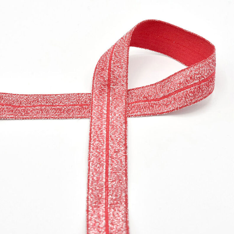 Elastiskt kantband (vikt resår) glitter [20 mm] – rött,  image number 1
