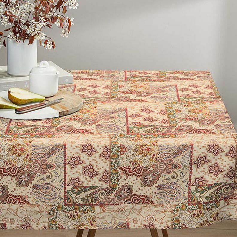 Dekorationstyg Halvpanama retropaisley – beige,  image number 7