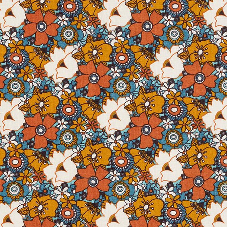 Bomullstyg Kretong retroblommor – karamell, image number 1