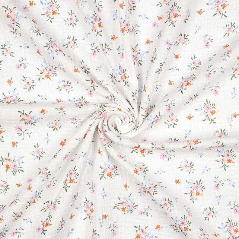 GOTS Muslin/Dubbel-krinkelväv Söta blommor  | Poppy Fabrics – elfenbensvit/brandgul,  image number 3