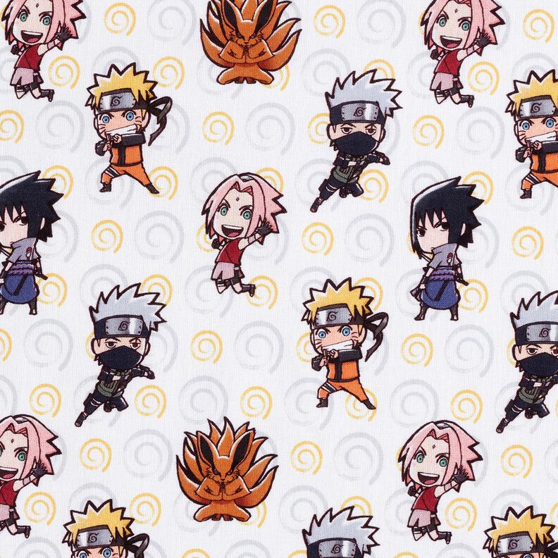Bomullspoplin Chibi Naruto Licenstyg – vit,  image number 1