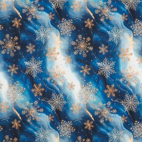 French Terry Sommarsweat snöflingor Vintergatan | Glitzerpüppi – indigo/gammalguld, 