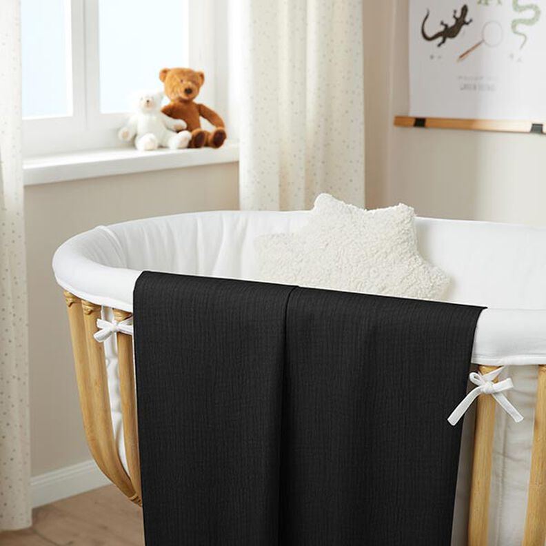 GOTS Bomullsmuslin i tre lager – svart,  image number 7
