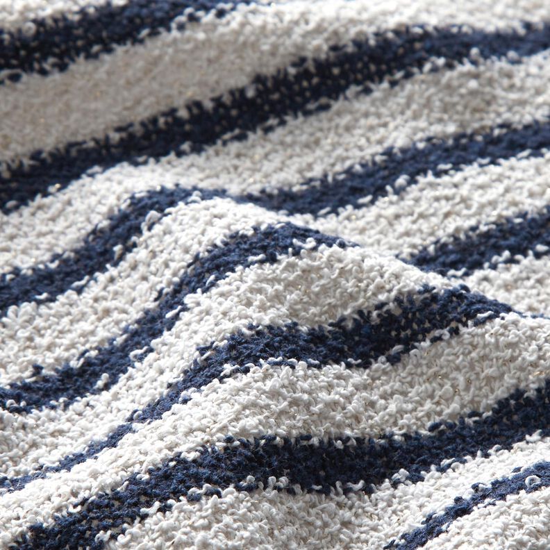 Stickad bouclé ränder och glitter – vit/marinblått,  image number 3