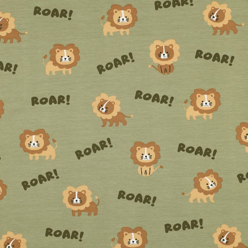 Bomullsjersey lejon | Poppy Fabrics &ndash; pistage/r&aring;djursbrun,  image number 1