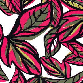 Viskosjersey Stora blad – intensiv rosa/nattblå, 