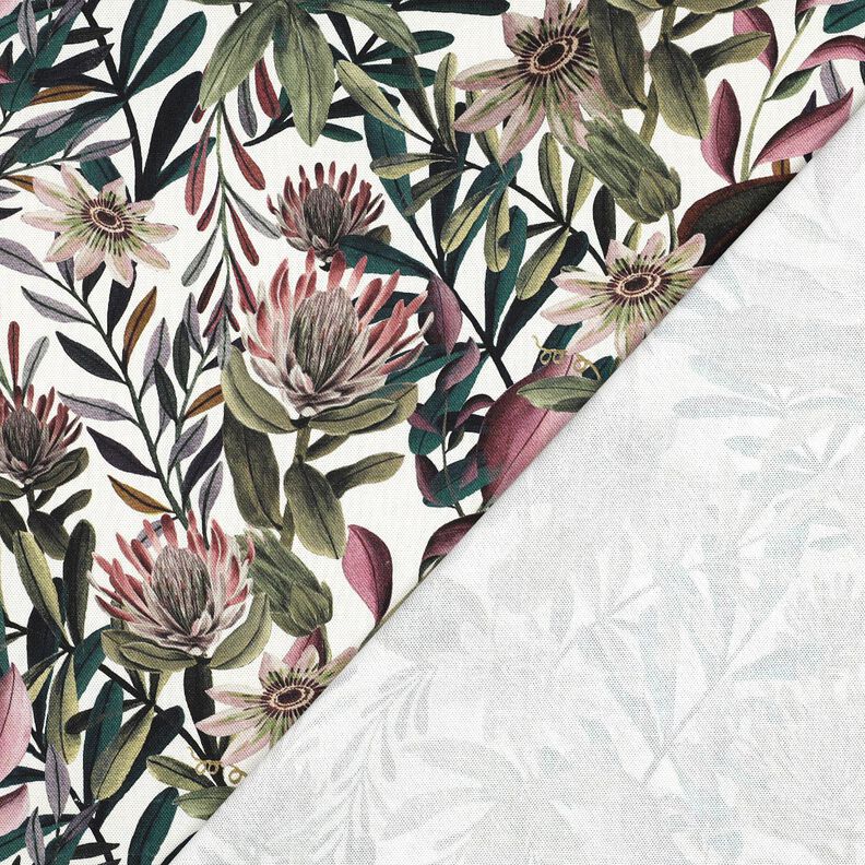 Dekorationstyg Canvas utsmyckade blommor &ndash; elfenbensvit/m&ouml;rk furu,  image number 4