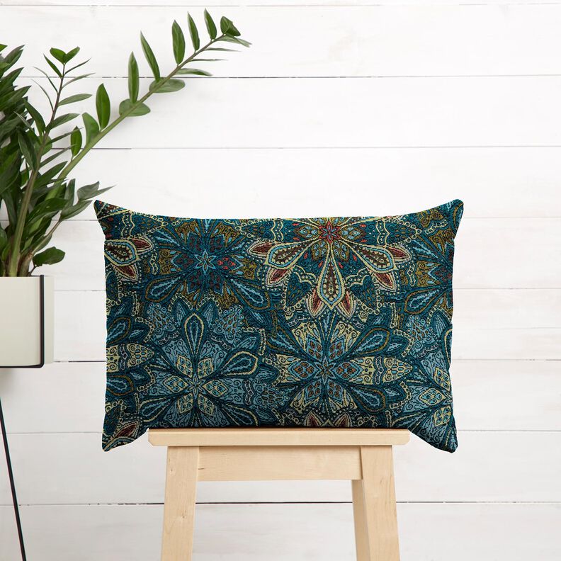 Dekorationstyg Gobeläng Mandala Blommor – svart/blå, image number 7