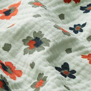 GOTS Muslin Blommor Digitaltryck – pastellgrönt, 
