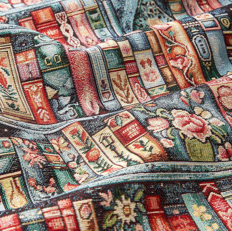 Dekorationstyg Gobel&auml;ng f&auml;rgglad bokhylla &ndash; bl&aring;gran/karminr&ouml;d,  image number 2