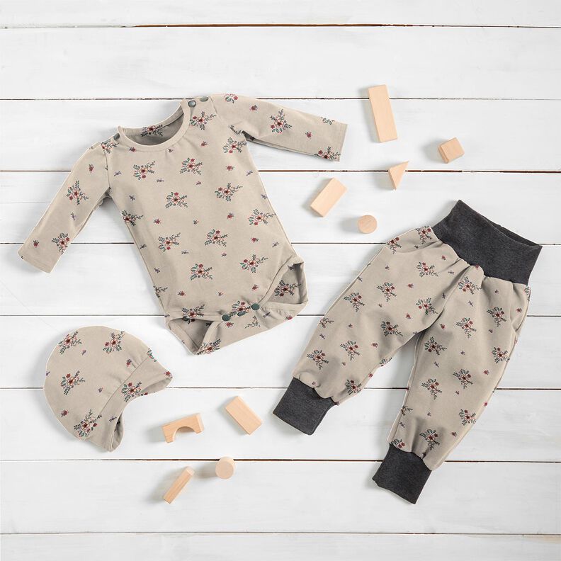 GOTS Bomullsjersey Spridda blommor | Poppy Fabrics – mandel,  image number 7
