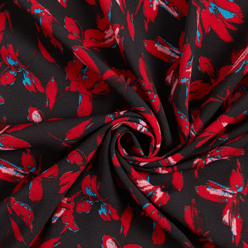 Crepe-chiffong abstrakta blommor – marinblått/kaminrött, image number 3