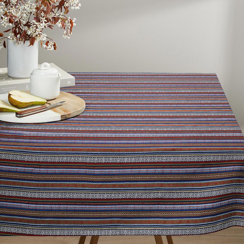 Dekorationstyg Jacquard abstrakta ränder – marinblått/kaminrött, image number 5