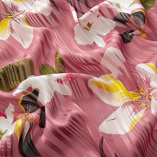 Chiffong satin Blanka ränder, stora blommor – gammalt rosa, 
