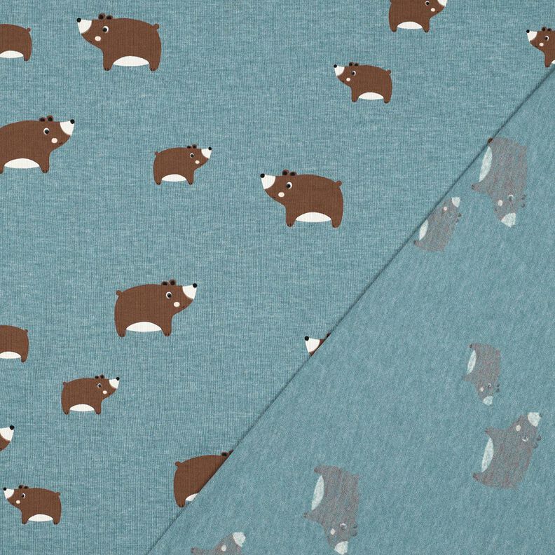 Bomullsjersey björnar | Poppy Fabrics – blågrå/brun,  image number 4