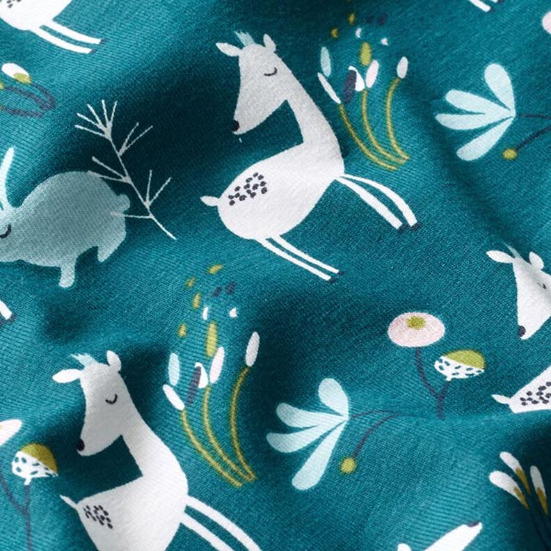 Bomullsjersey Hare och rådjur – petrol,  image number 2