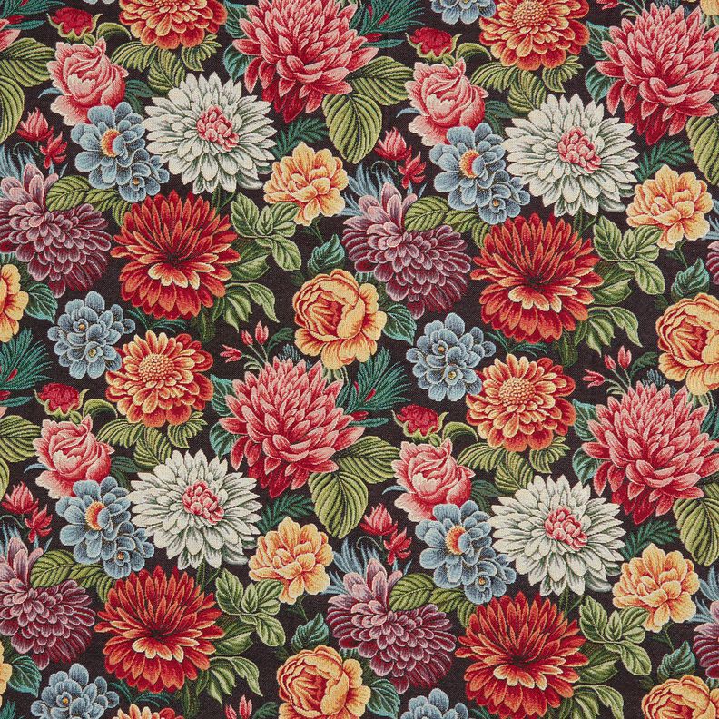 Dekorationstyg Gobeläng stora blommor – svart/rött,  image number 1