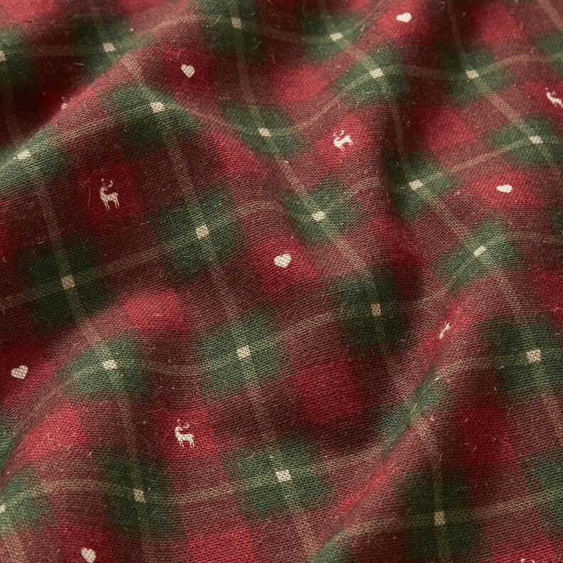 Dekorationstyg Halvpanama rutor med hjärtan – mörkröd/mörk furu,  image number 2