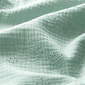 Muslin/Dubbel-krinkelväv Engelskt broderi blomrankor – ljus mint, 