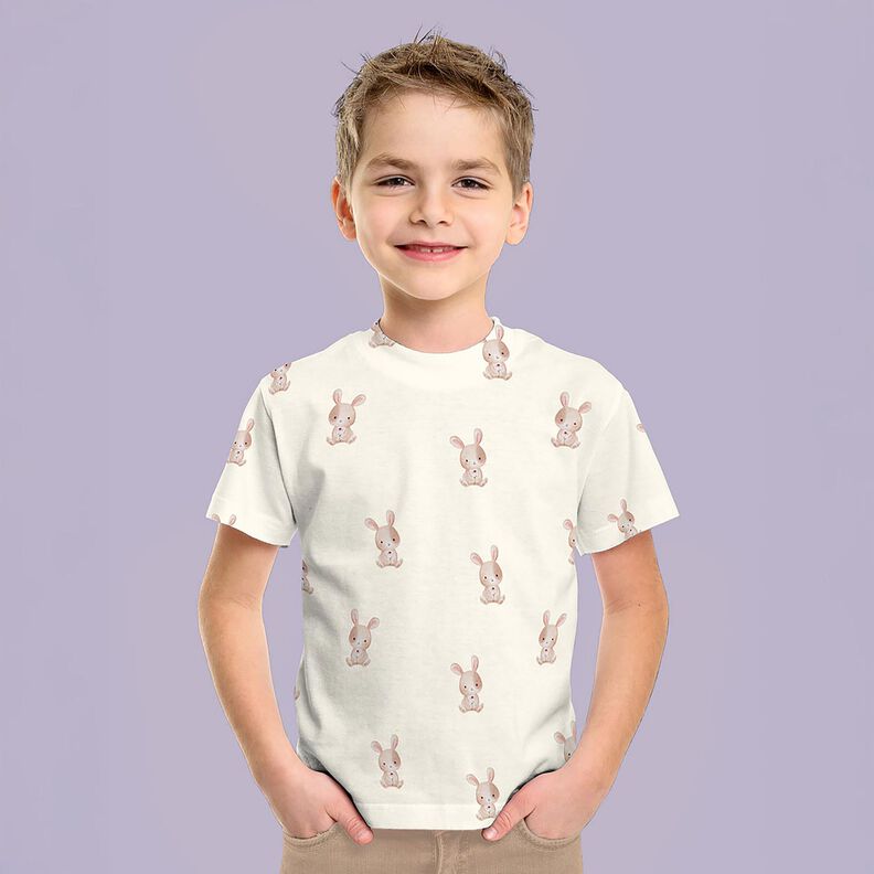 GOTS Bomullsjersey hare med blomma Digitaltryck – elfenbensvit, image number 7
