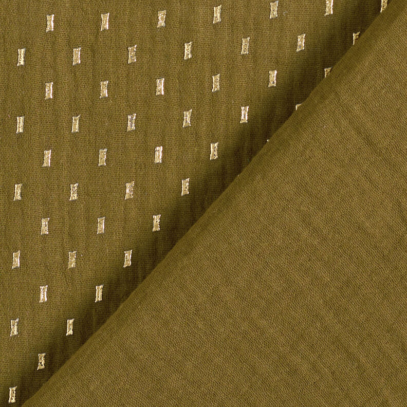 Muslin/Dubbel-krinkelväv Folietryck Små rutor – mörk-oliv/guld, image number 5