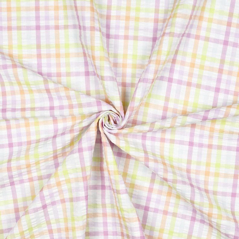 Bäckebölja Bomullsblandning Färgglada rutor – vit/pastellviolett,  image number 3