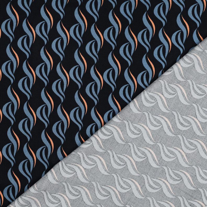 Viskosstretch abstrakta vågor – svartblå/ljus jeansblå, image number 4