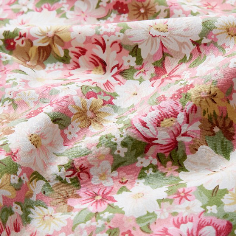 Bomullspoplin romantiska blommor – rosa/beige,  image number 2