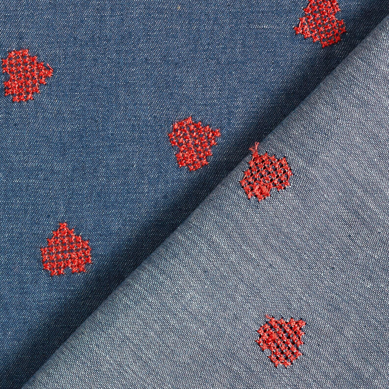 Chambray korsstygnshjärtan – jeansblå,  image number 4