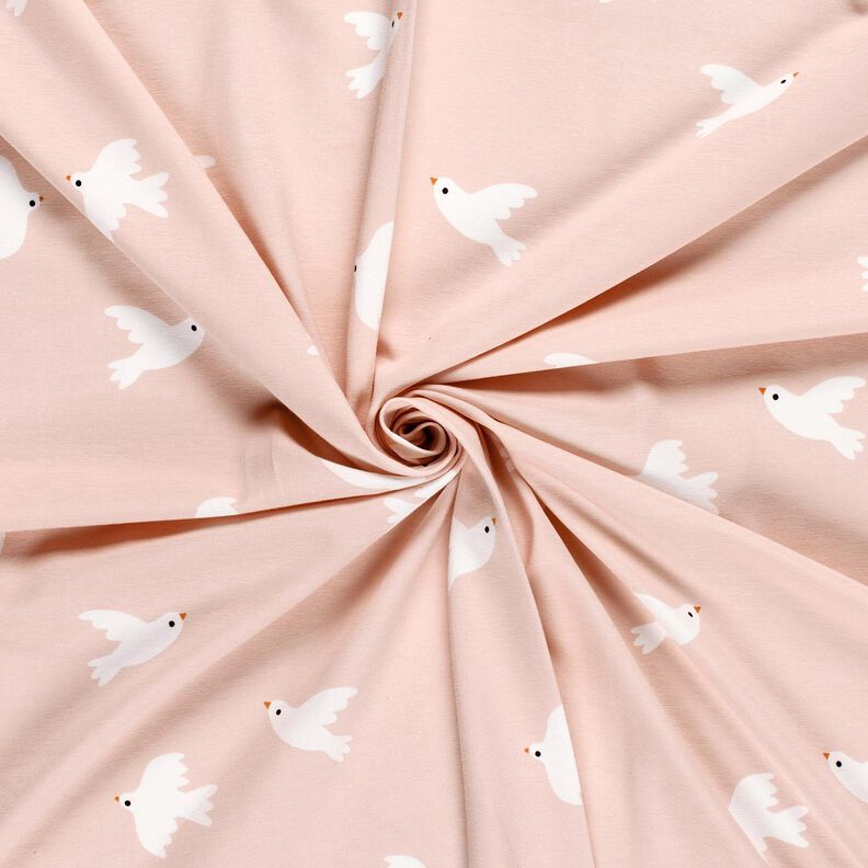 Bomullsjersey Stora fåglar – rose/vit,  image number 3