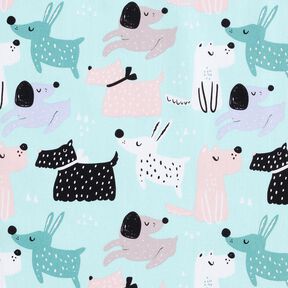 Bomullstyg Kretong abstrakta hundar &ndash; himmelsbl&aring;/rose, 