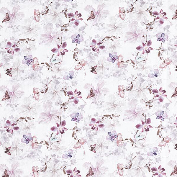 Dekorationstyg Bomullspoplin Fjärilar & orkidéer – pastellviolett,  image number 1