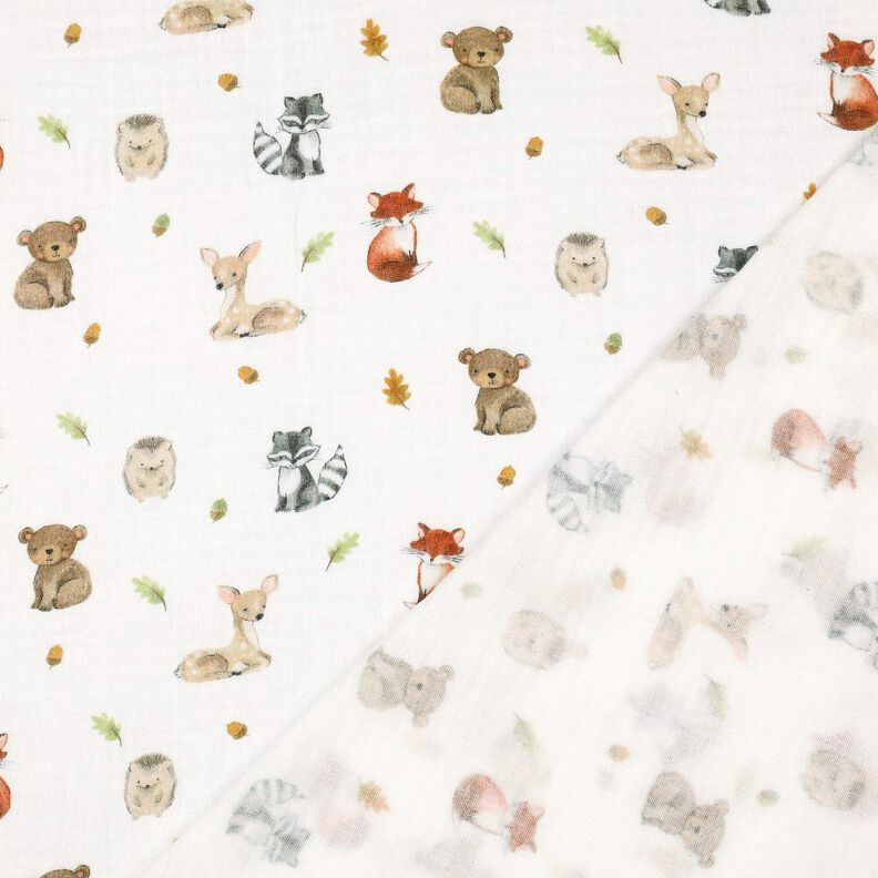 Muslin/Dubbel-krinkelväv skogsdjur Digitaltryck | Poppy Fabrics – vit/terracotta,  image number 4