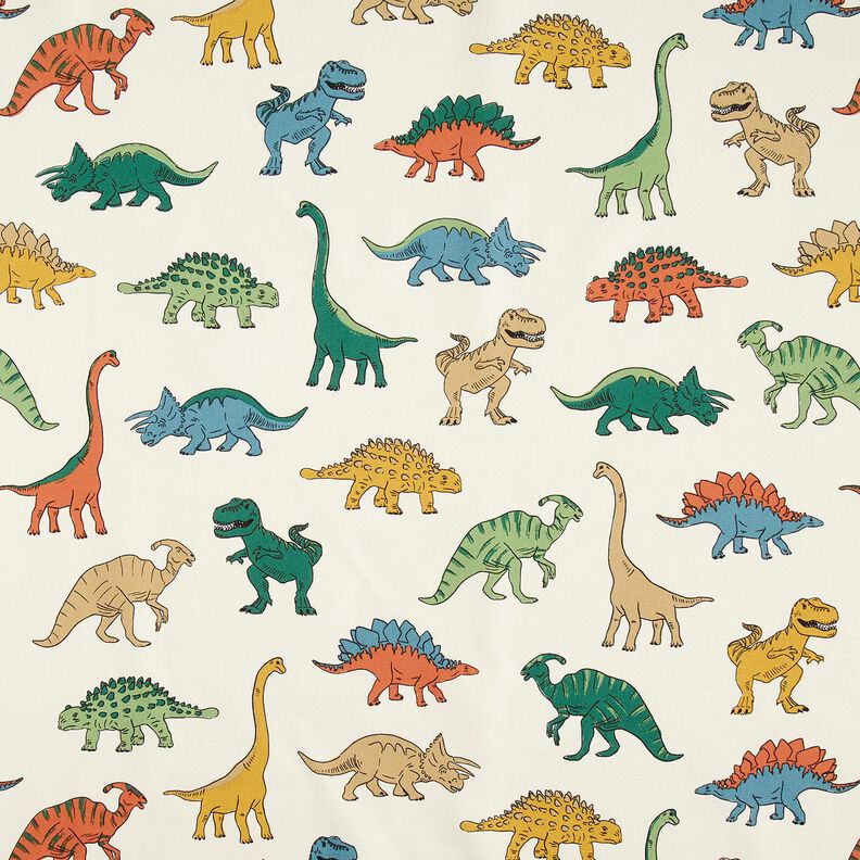 Dekorationstyg Halvpanama Häftiga dinosaurier – yllevit/mörkgrön,  image number 1