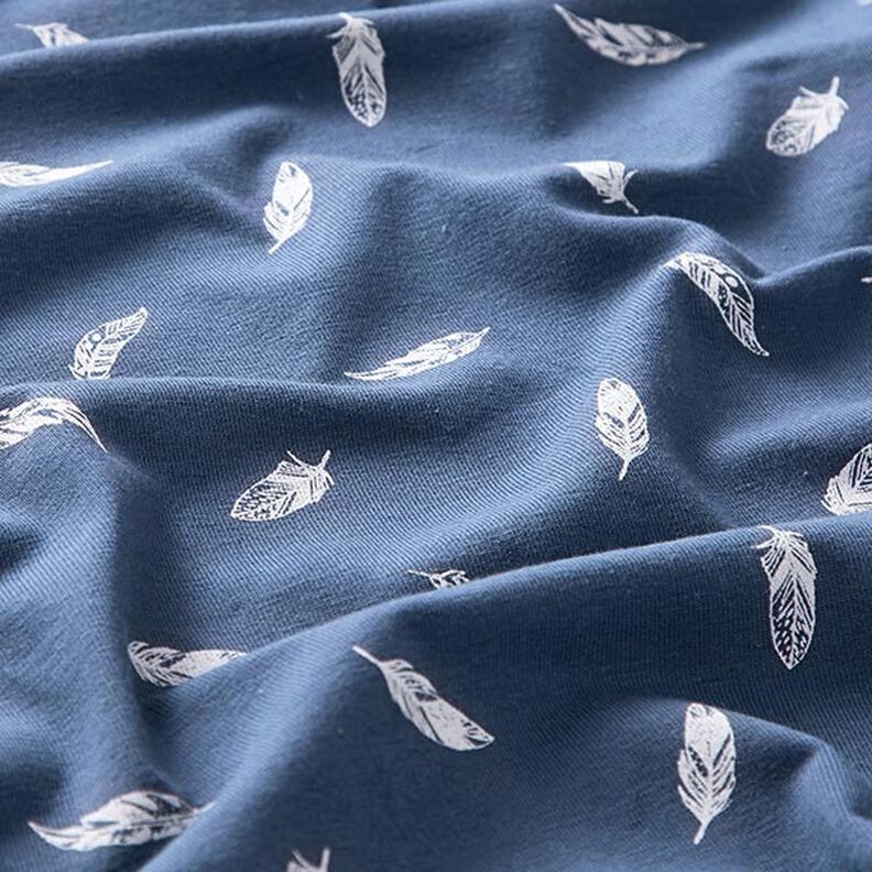 Bomullsjersey Fjädrar – jeansblå,  image number 2