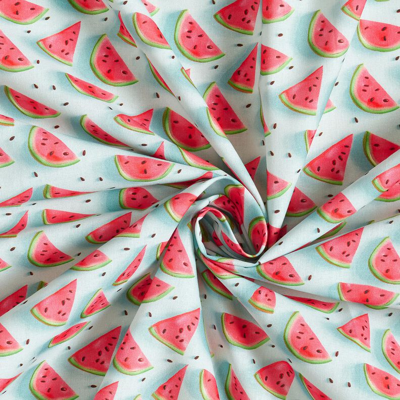 Bomullstyg Poplin vattenmelon – isblå/intensiv rosa, image number 3