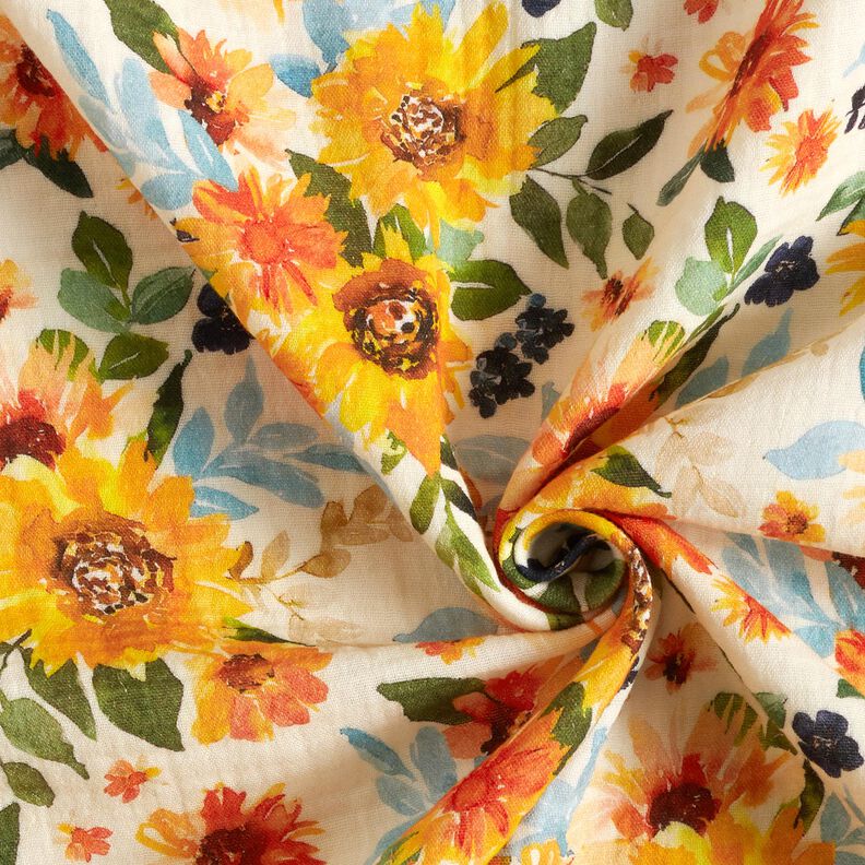 Muslin/Dubbel-krinkelväv Solrosäng Digitaltryck | Poppy Fabrics – kräm,  image number 3