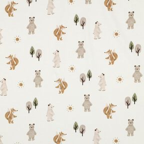 Bomullsjersey Djur i skogen Digitaltryck | Poppy Fabrics – elfenbensvit/anemon, 