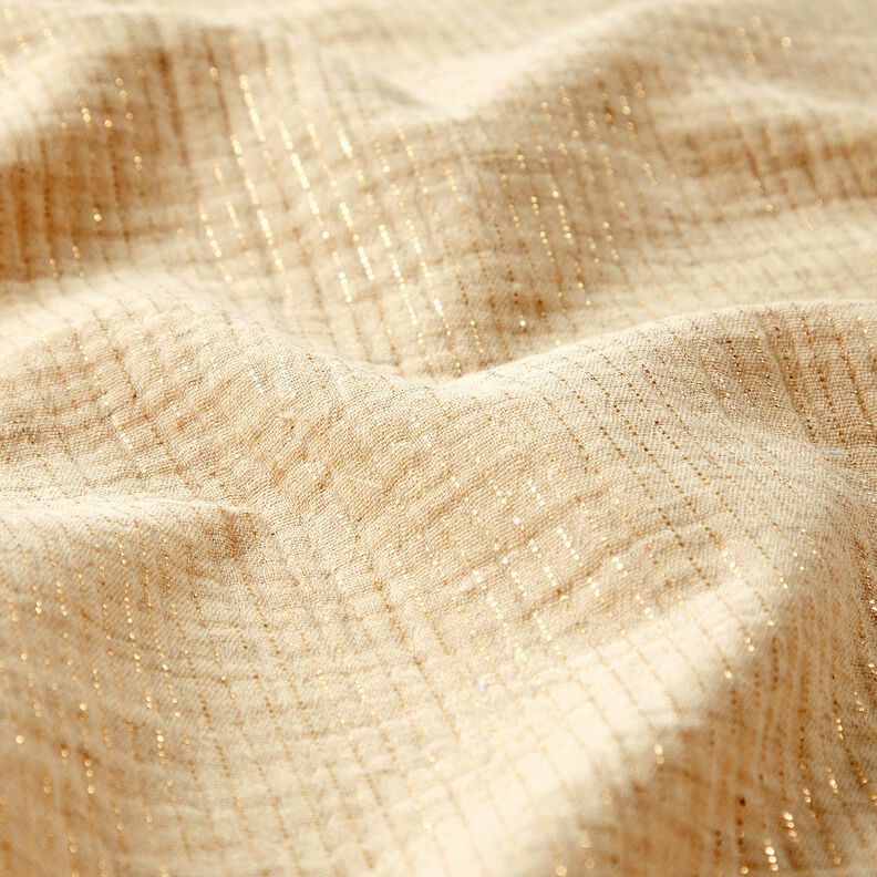 Muslin/Dubbel-krinkelv&auml;v Linne-mix Glitterprickar &ndash; kr&auml;m,  image number 2