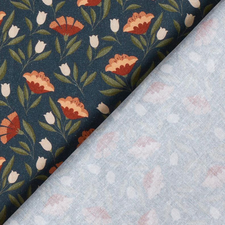 Bomullstyg Poplin filigranblommor – svartblå/terracotta,  image number 4